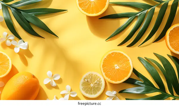 Summer Tropical Background with Orange and Lemon