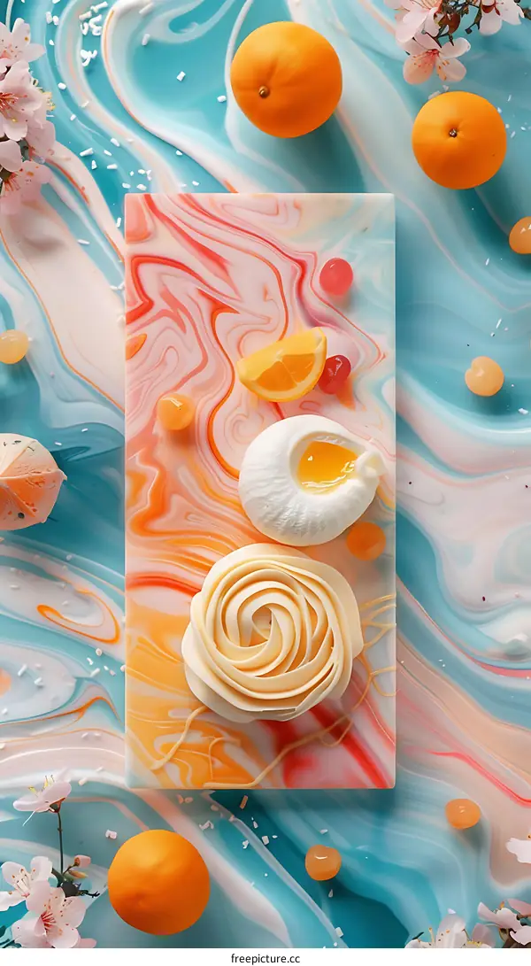 Whimsical Orange and Cream Dessert with Flower Decor