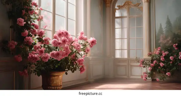 Elegant Rose Arrangement in a Grand Hall