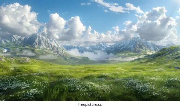 Tranquil Mountain Meadow with Flowers