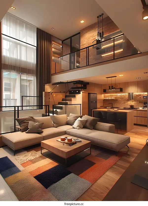 Modern Loft Style Living Room Interior Design With Brick Wall