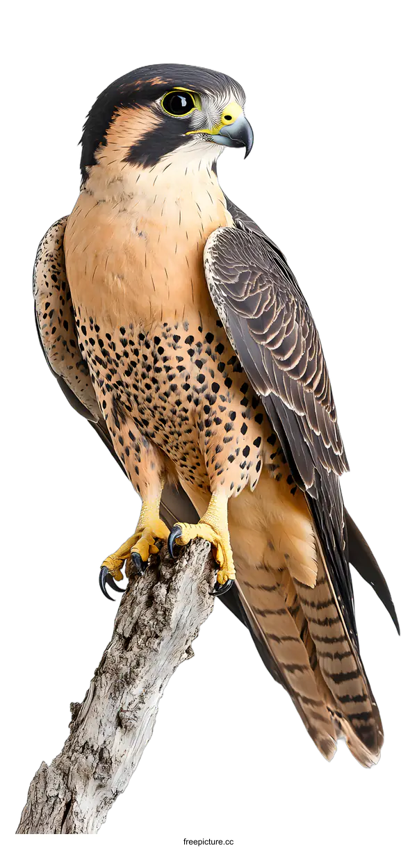 [Transparent Background PNG]Closeup of a Peregrine Falcon Perched on a Branch
