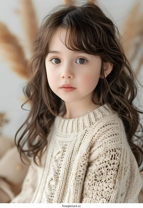 Little girl with big brown eyes looking at the camera