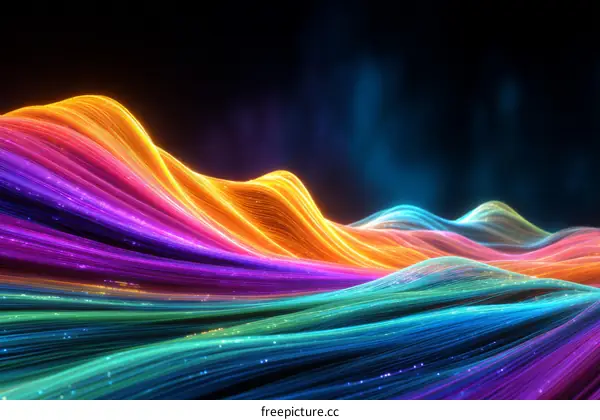 Abstract Colorful Light Fiber Waves Background