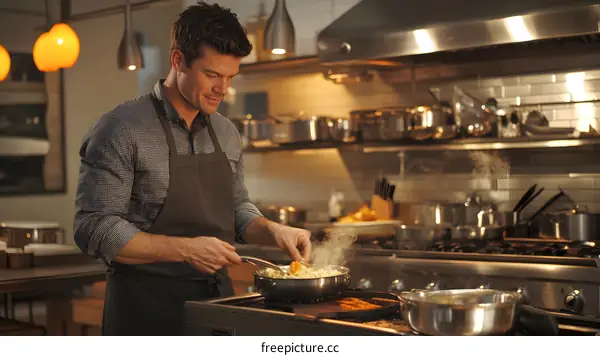 Caucasian Man Cooking In A Kitchen