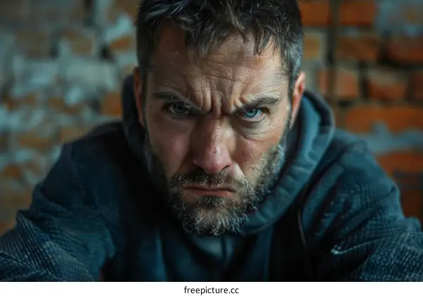 Portrait of a serious man with a beard looking at the camera