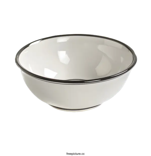[Transparent Background PNG]White Ceramic Bowl with Black Trim