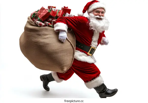 Santa Claus Carrying a Large Gift Bag