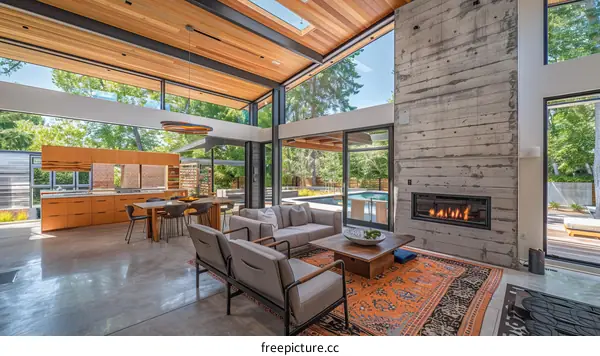 Modern house interior living room with open floor plan