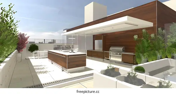 Modern Rooftop Patio Design with Outdoor Kitchen and Grill