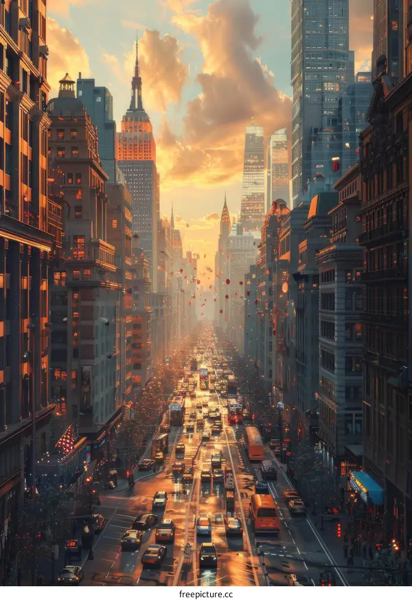 Sunset Cityscape Urban Street Scene
