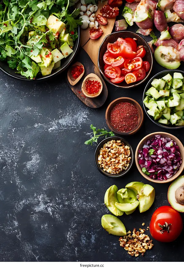 Healthy Salad Ingredients on Black Background
