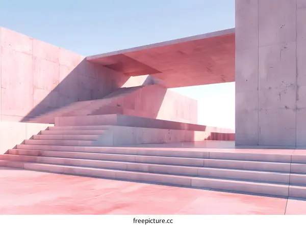 Minimalist Concrete Architecture with Stairs and Overhang