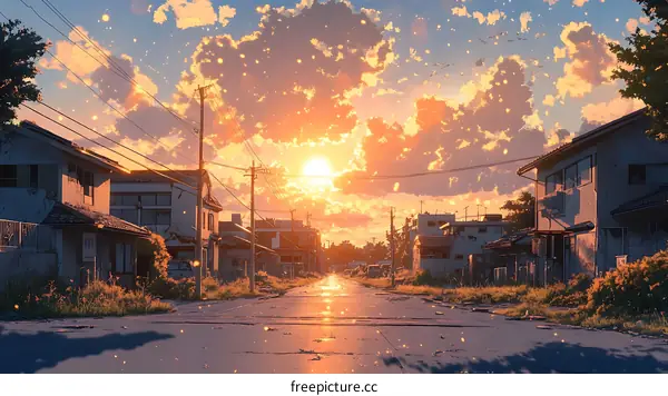 Sunset over a Deserted Town Illustration