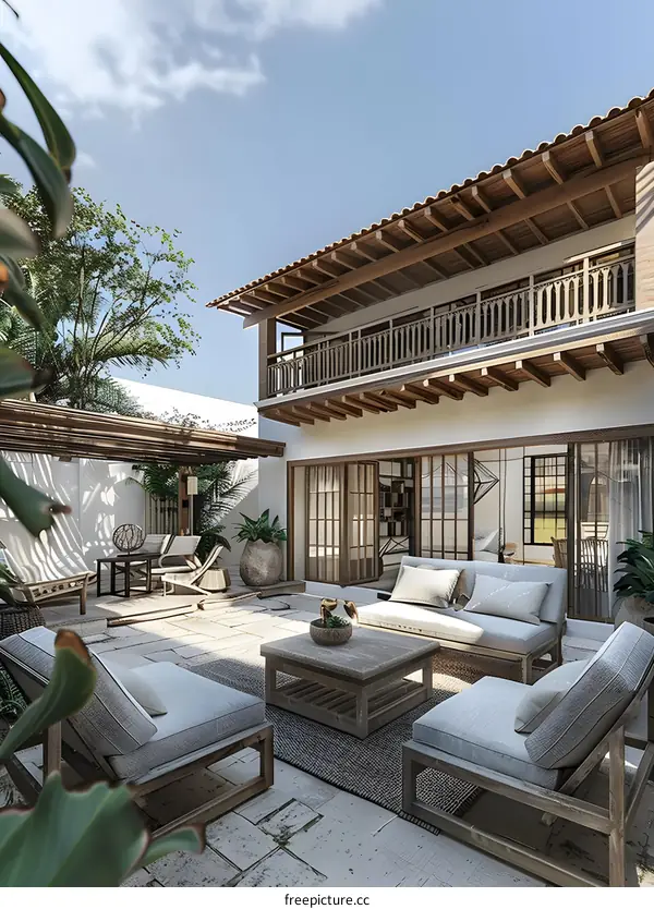 Modern Patio Design with Minimalist Furniture and Wooden Accents