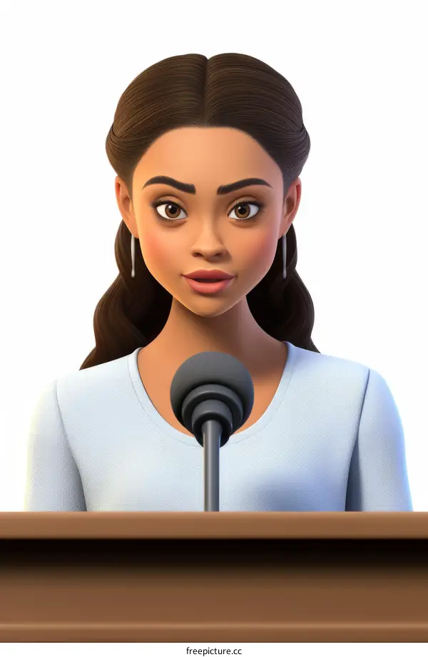 A photo of a young woman giving a speech at a podium.