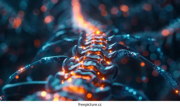 Spinal cord with glowing orange light