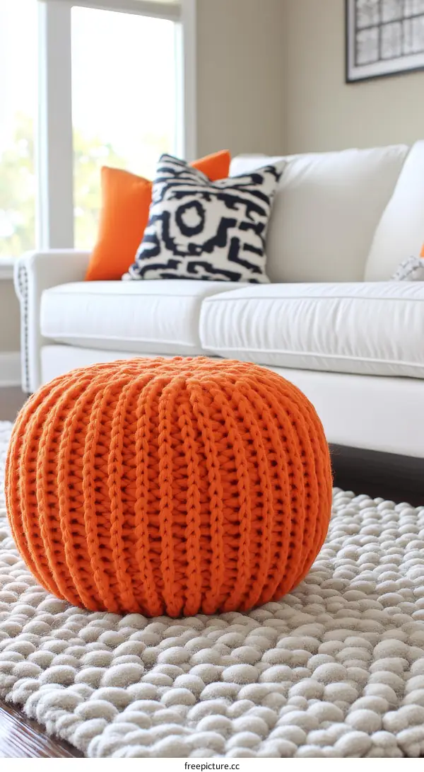 Modern Living Room Interior Design with Orange Accent