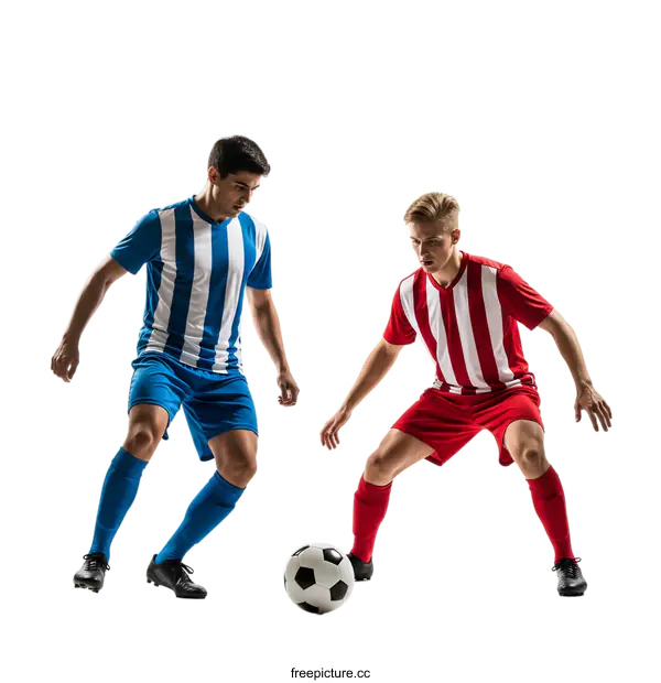 [Transparent Background PNG]Two soccer players competing for the ball in a dynamic match