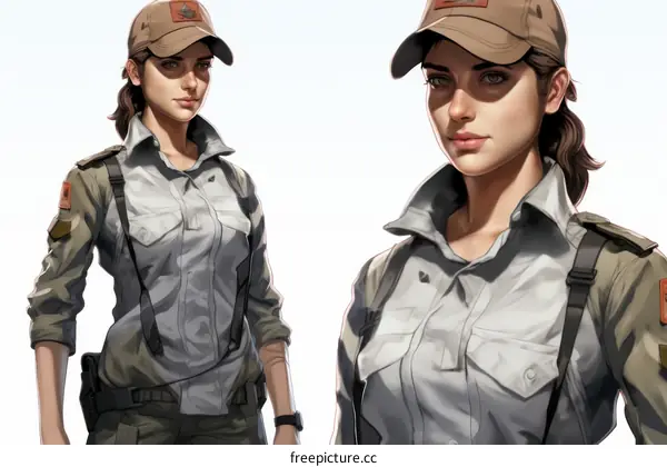 Cap-Wearing Female Soldier