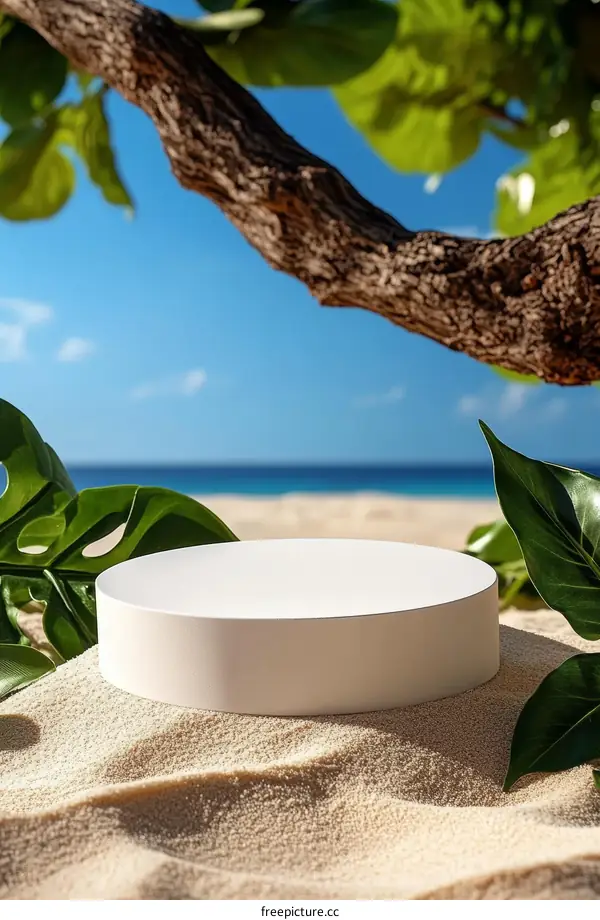 Empty Product Display Stand on Tropical Beach