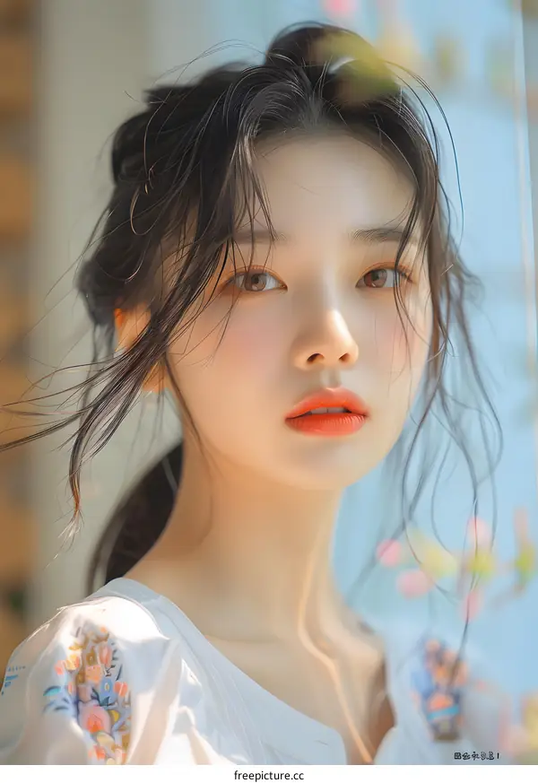 Portrait of a Young Asian Woman with Long Hair