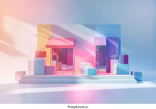 Colorful Abstract Shopping Scene 3D Rendering