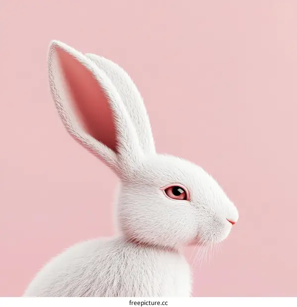 Fluffy White Rabbit on a Pink Background