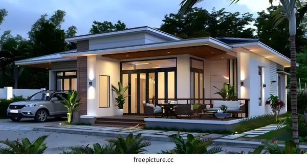 Modern House Design With Patio And Car