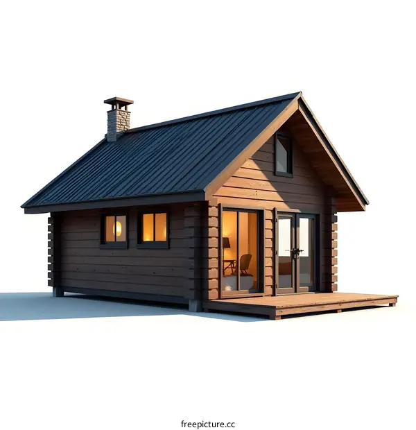 Wooden Cabin with a Log Construction and a Metal Roof