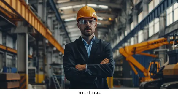 Portrait of a Male Engineer Standing in a Factory