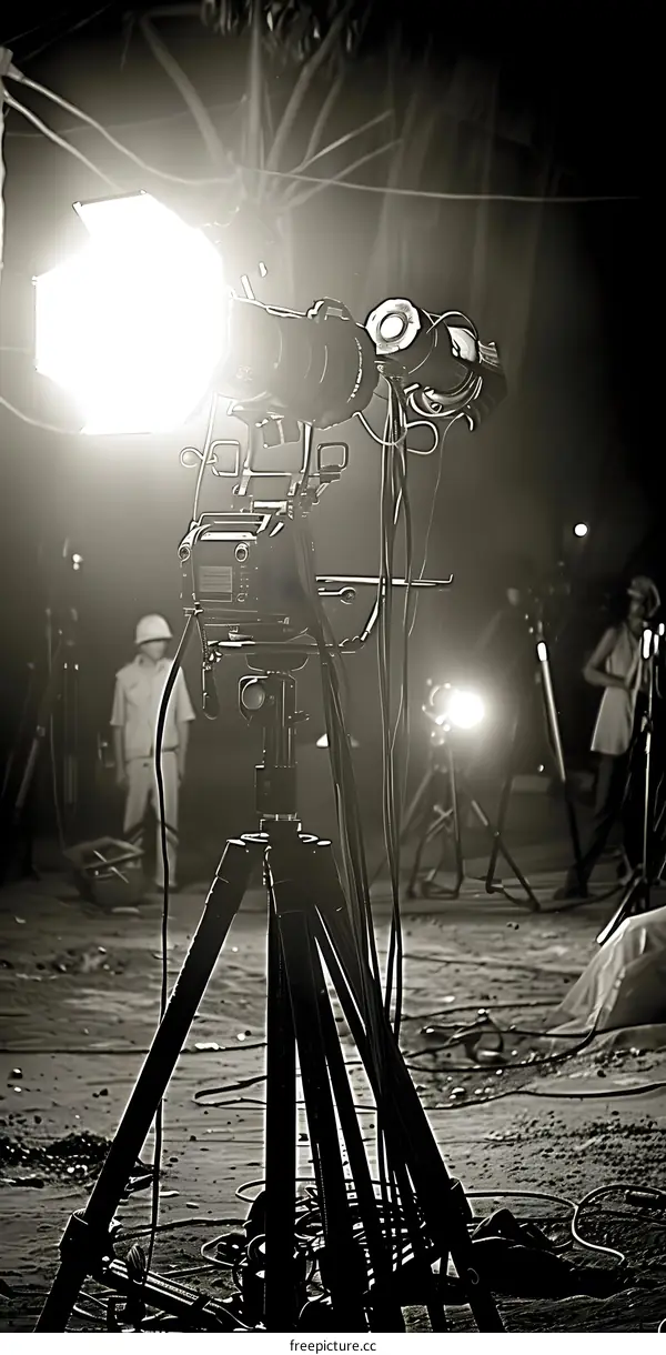 Professional Camera Equipment Tripod Setup On Location