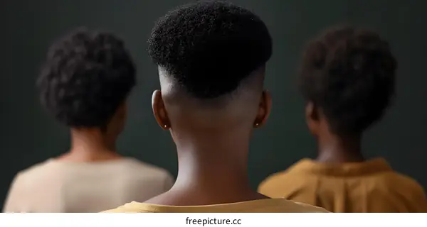 Three Black Women With Back Of Their Heads Facing The Camera