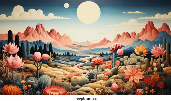 Desert Flowers Under the Moonlight