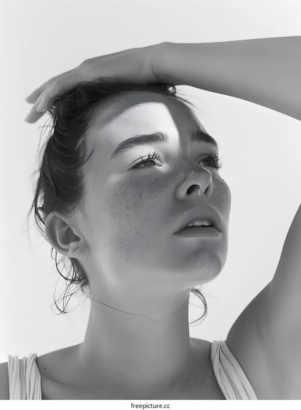 Woman with Freckles and Hand in Hair