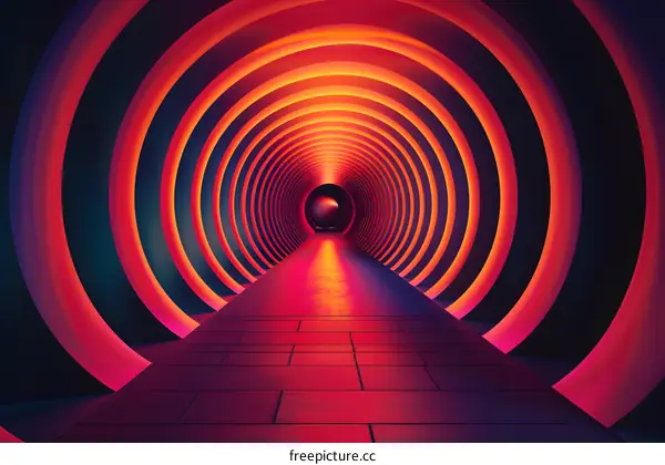 Sci-fi tunnel with red and orange lights