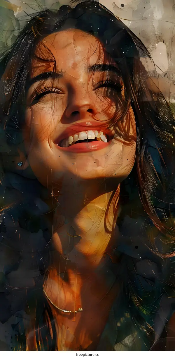 Smiling Woman Portrait with Watercolor Effect