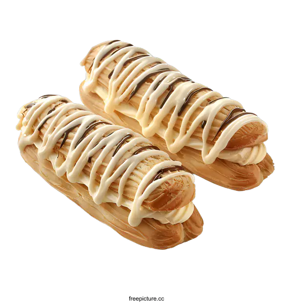 [Transparent Background PNG]Two eclairs with cream filling and chocolate topping