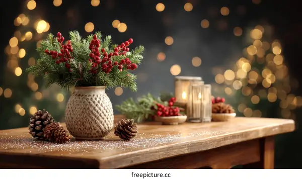 Christmas Festive Tabletop Arrangement with Ornaments