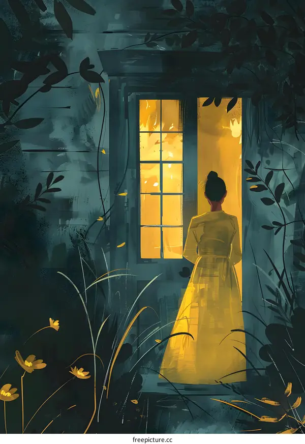 A woman standing in front of a door