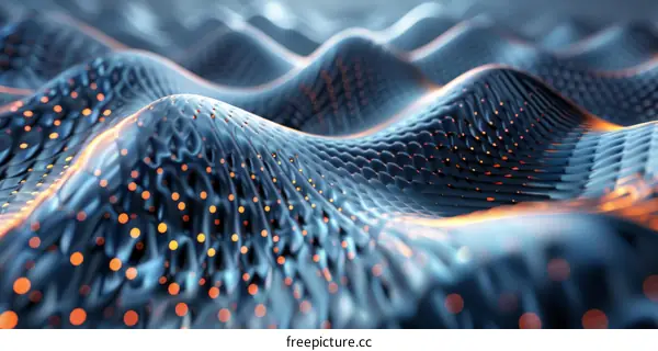 Undulating Blue and Orange Abstract Surface with Glowing Dots