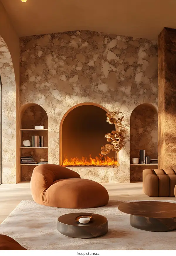 Modern Interior Design with Fireplace and Archways