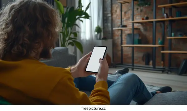 Relaxed Man at Home Using Smartphone