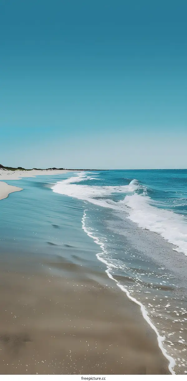Sandy Beach With Blue Sky And Waves