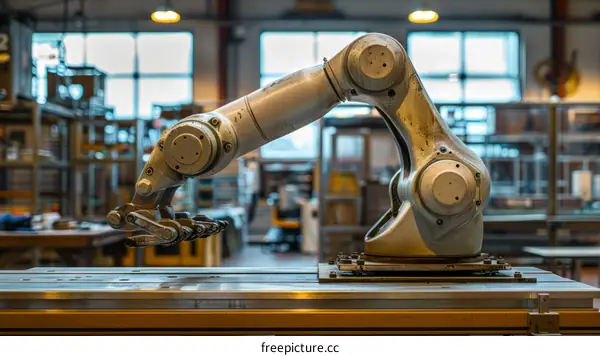 Industrial robot arm in a factory