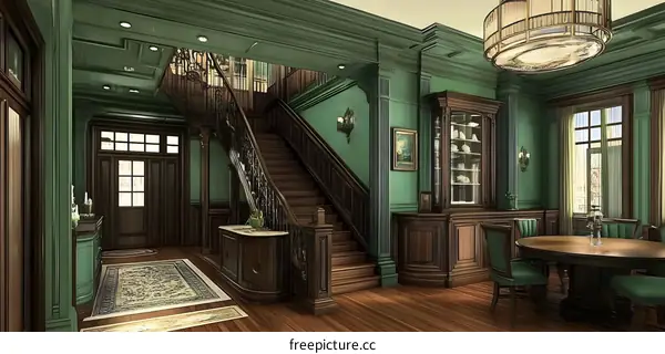 Green and Brown Interior Design of a Grand House