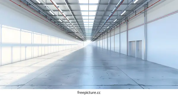 Empty Industrial Hallway with White Walls and Ceiling