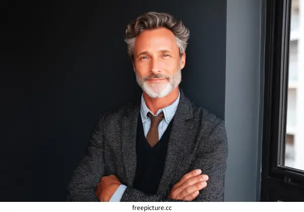 Confident Businessman Portrait Against Dark Background