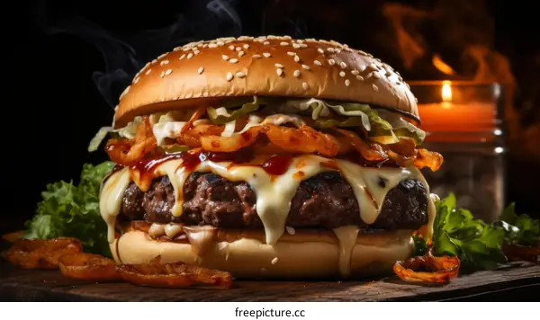 Juicy Cheeseburger with Crispy Onion Ring and Lettuce