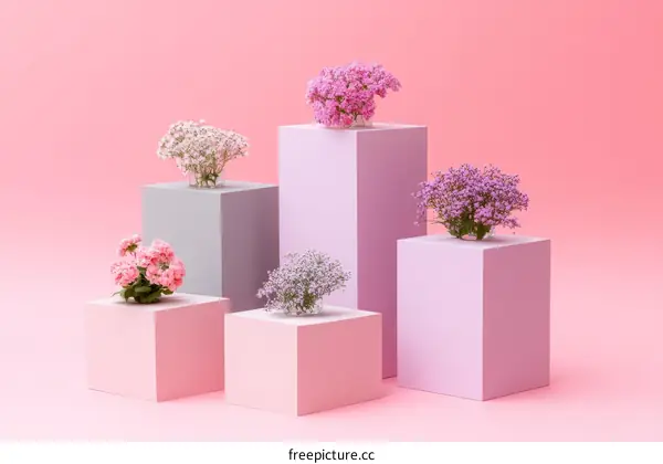 Floral Arrangement on Pastel Colored Cubes